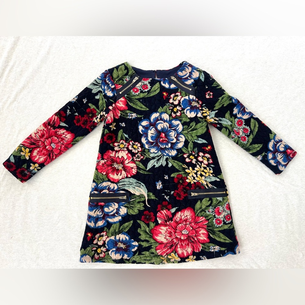 Floral Long Sleeve Quilted Dress with Zipper Pockets